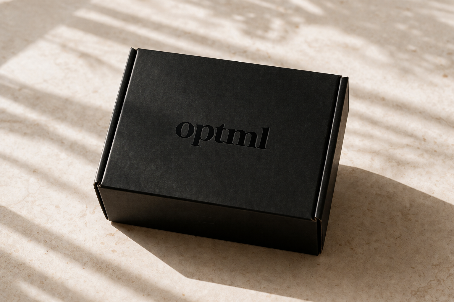 optml branded shipping box on countertop