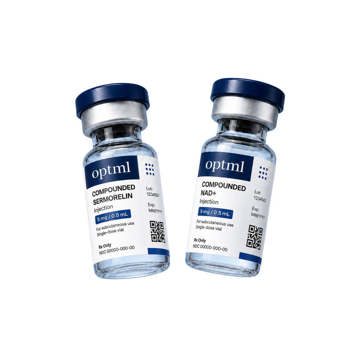 OPTML compounded NAD+ and Sermorelin vials