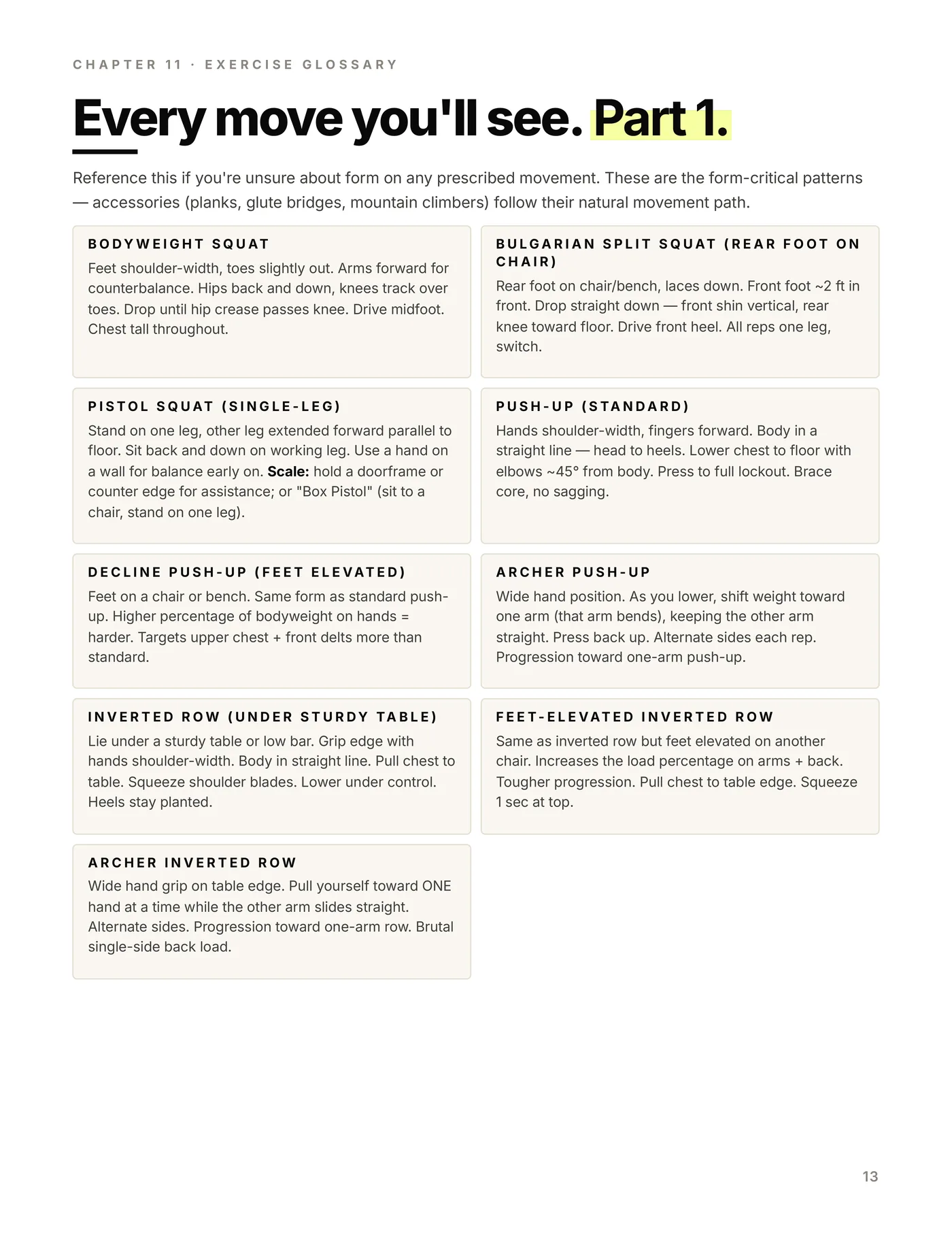 Bodyweight Training, exercise glossary