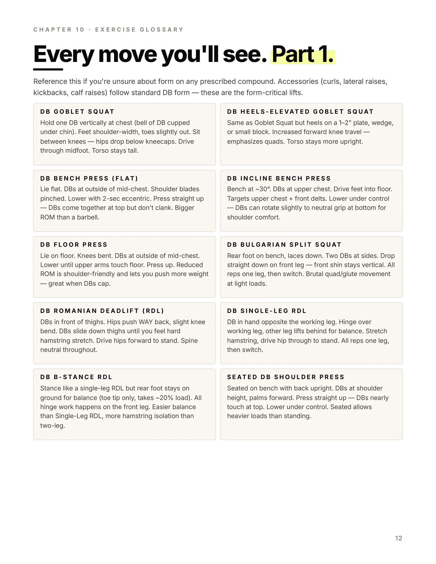 Dumbbell Only — 3 Day, exercise glossary