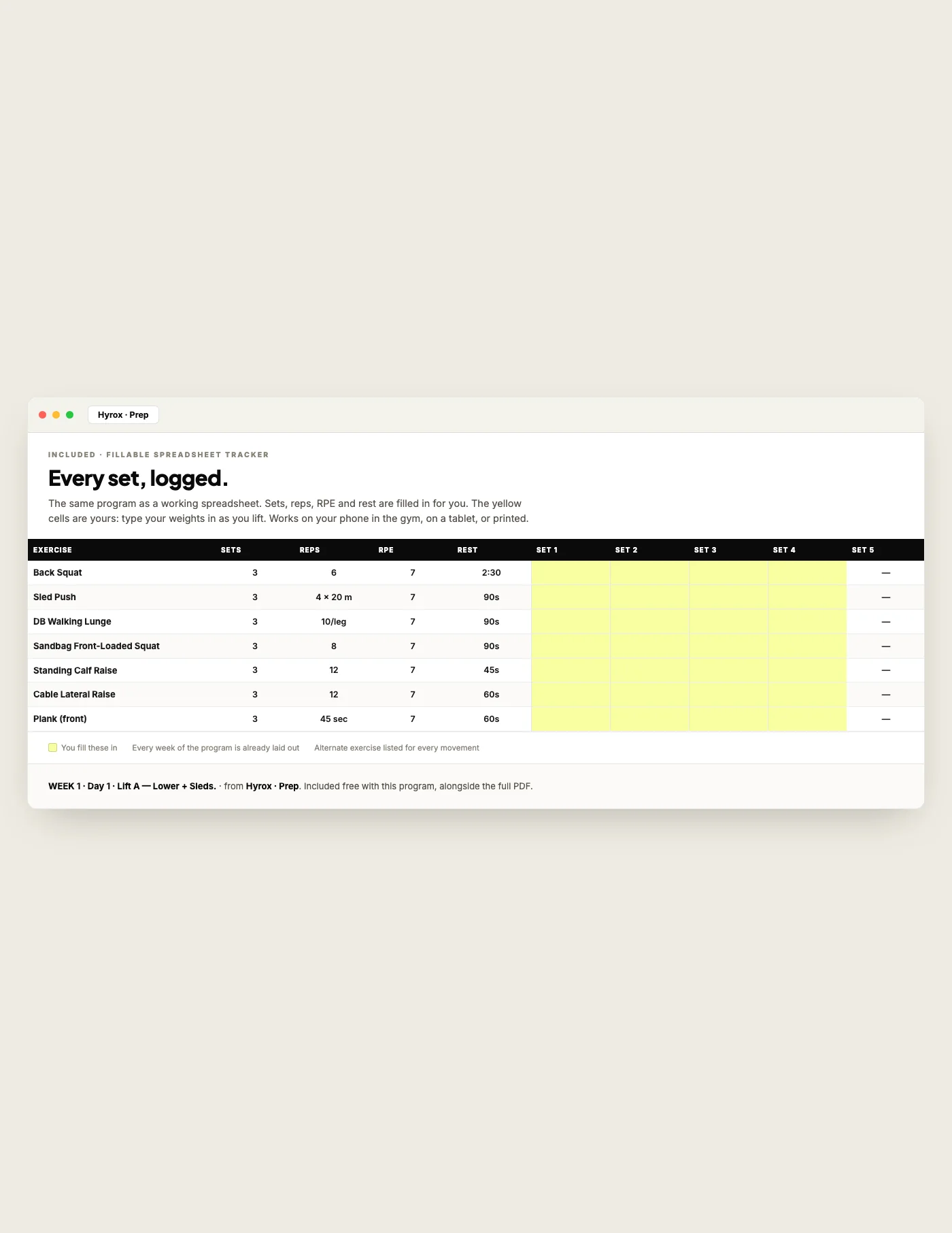Hyrox Prep, fillable tracker