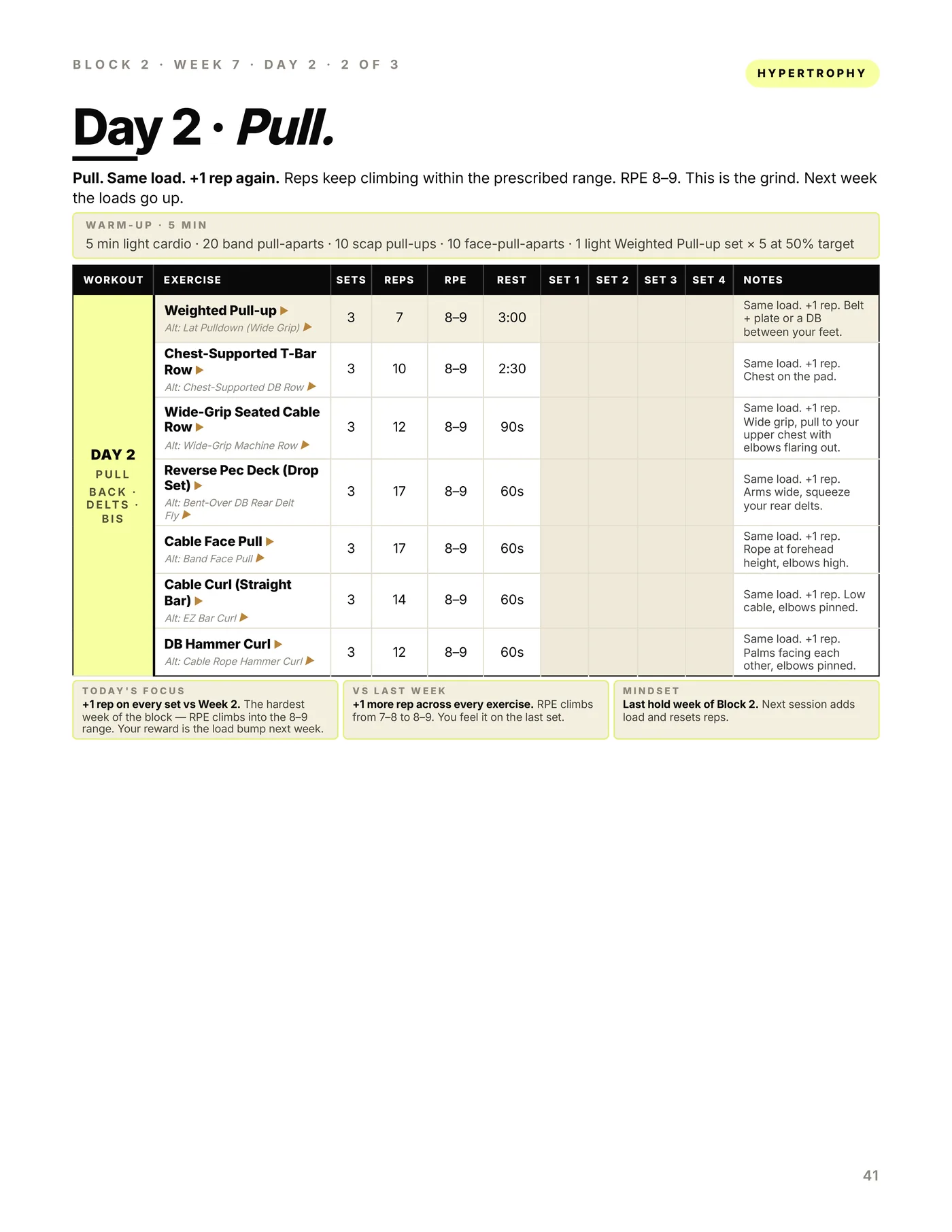 Push / Pull / Legs — 3 Day, later in the program