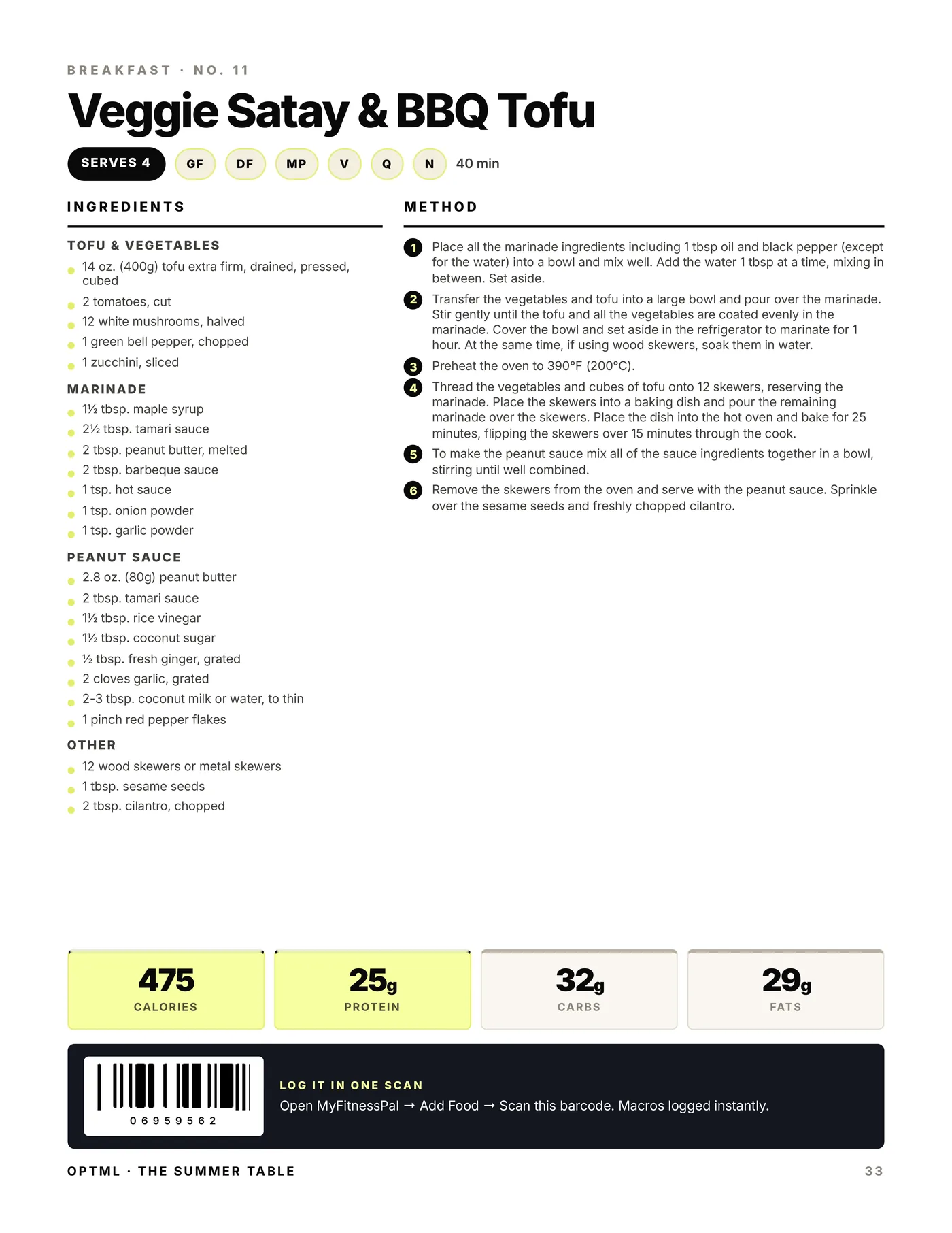 Summer Table Recipes, macros + scan code