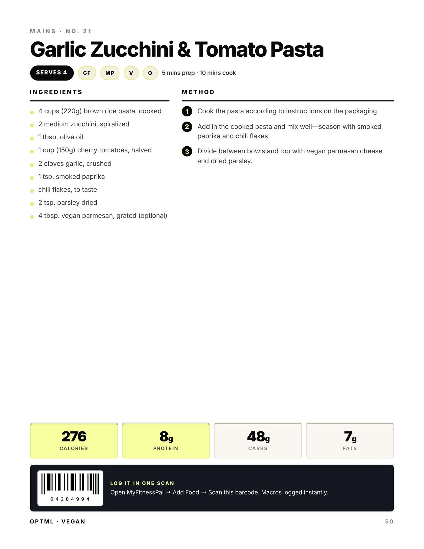 Vegan Recipes, macros + scan code