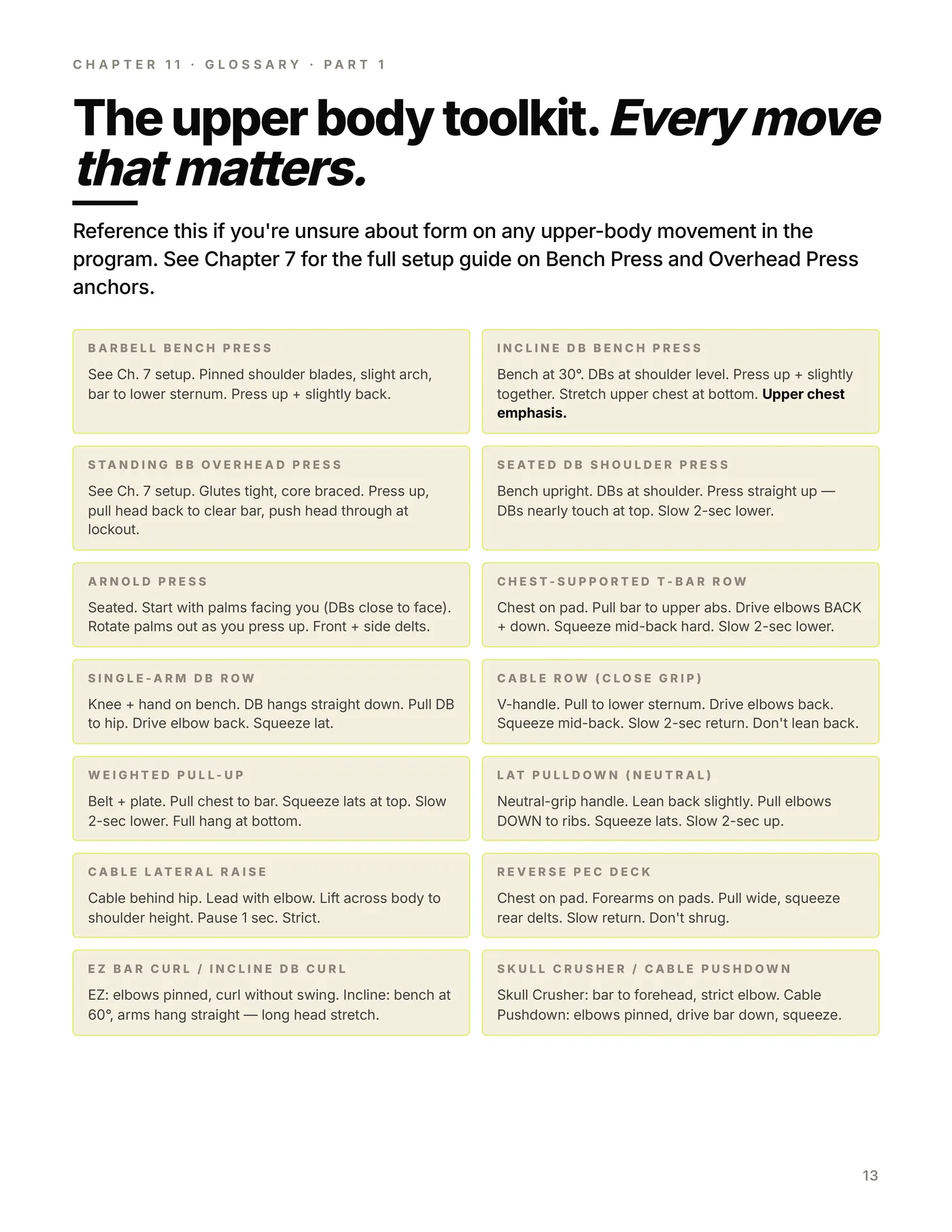 Upper / Lower — 4 Day, exercise glossary