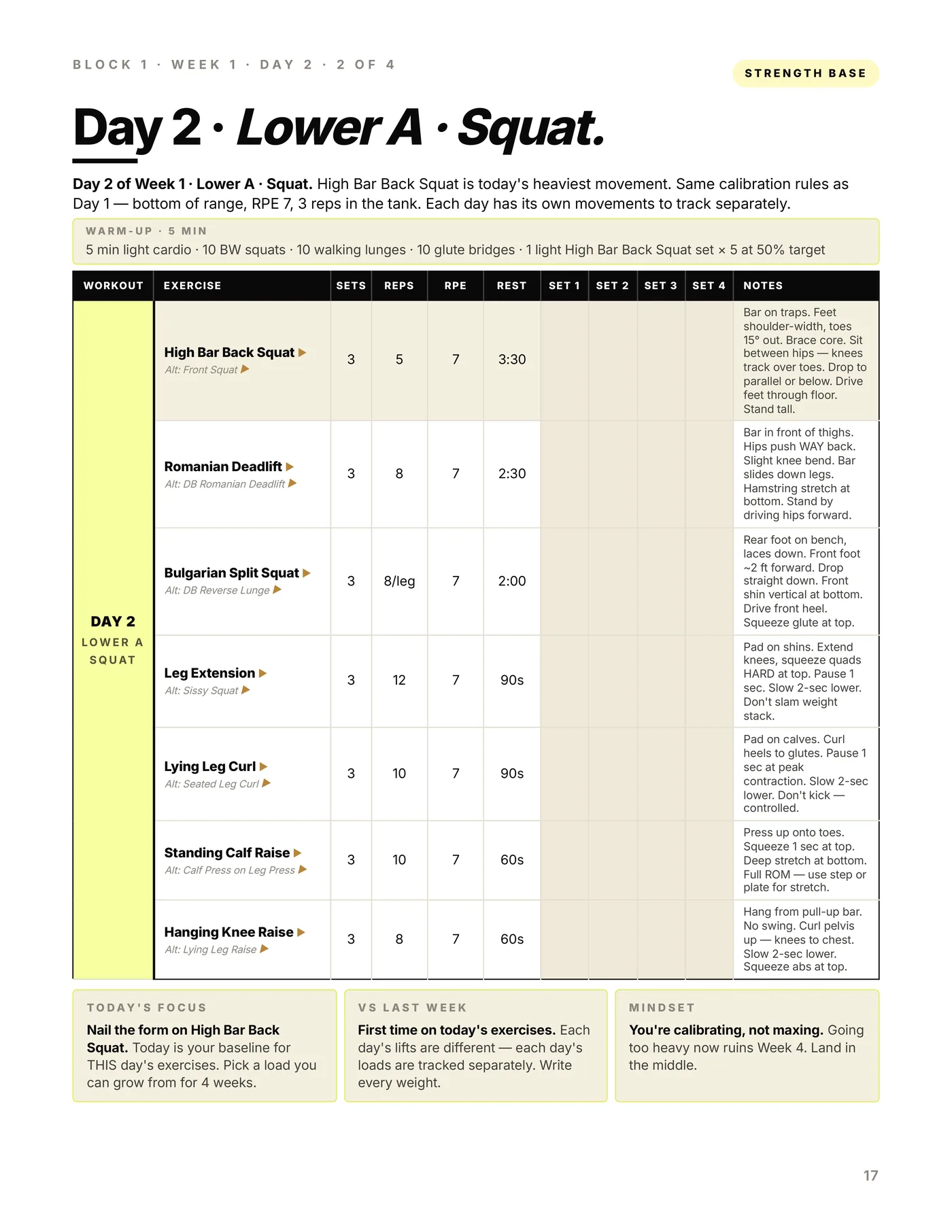 Upper / Lower — 4 Day, a workout page