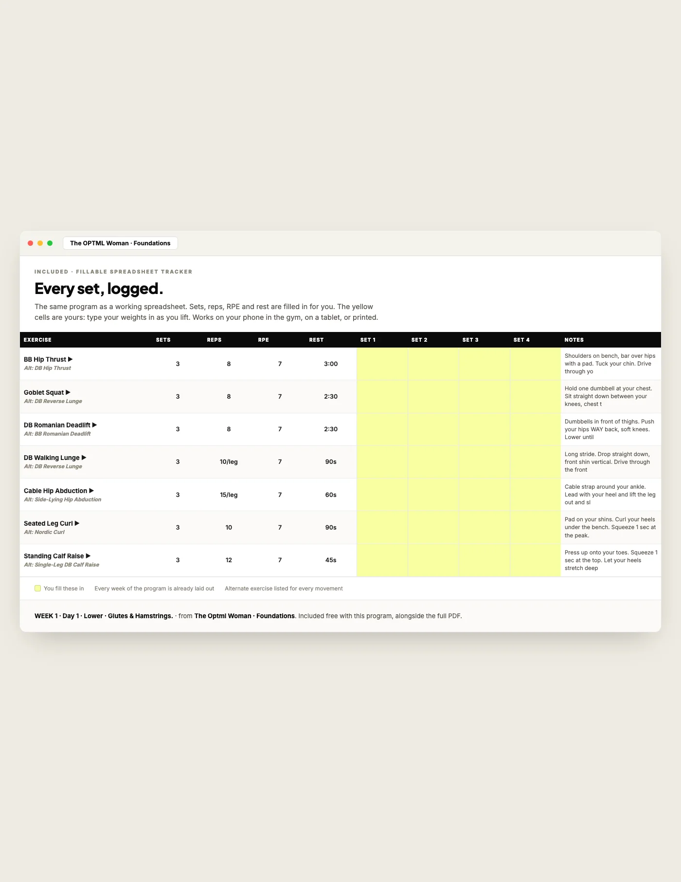 The OPTML Woman — Foundations, fillable tracker