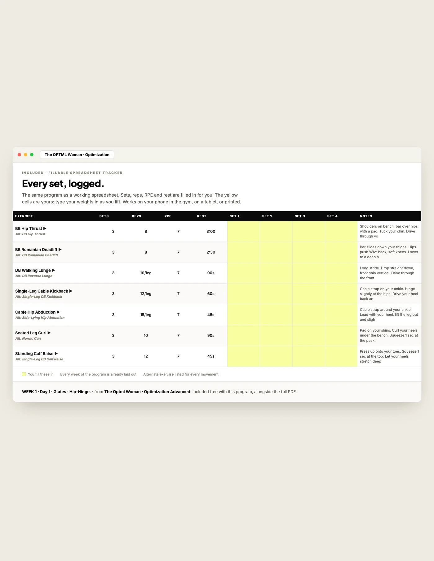 The OPTML Woman — Advanced, fillable tracker
