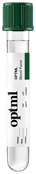 OPTML blood collection tube, green cap